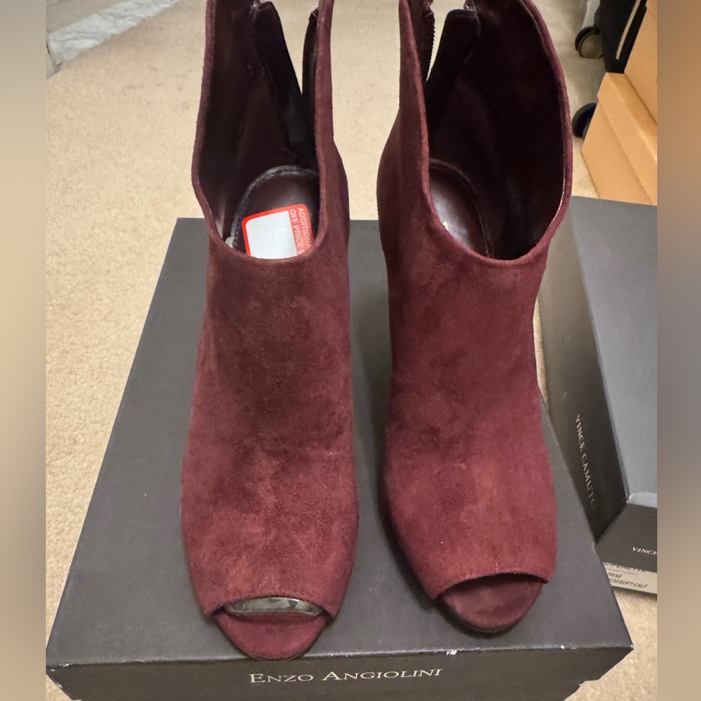 Enzo Angiolini Women's Deep Wine Suede Peep-Toe Booties